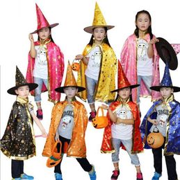 Children Cosplay Costumes Stars Style Halloween Witch Ghost Costume Cosplay Cape Cloak Costume 2pcs/set=Hat+Cloak