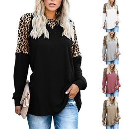 Women's T-Shirt 2022 European Spring and Autumn explosions round neck leopard print casual long-sleeved T-shirt support mixed batch