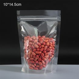 100pcs/lot 10x14.5cm Stand Up Clear Plastic Packaging Pouch Heat Seal Vacuum Food Pouches Top Zipper Snacks Candys Drysaltery Package Bags