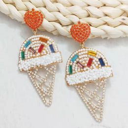 Fashion- ice cream dangle earrings for women luxury beads Colourful bling diamond heart dangling earrings fashion new iced out Jewellery gifts