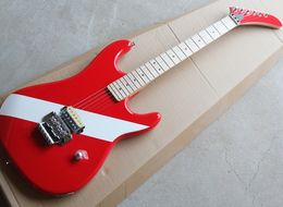 Factory wholesale red electric guitar with white stripe,Floyd rose,Maple fingerboard,22 frets,Can be customize