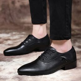 Shoes Mens Leather Business Wedding Dress Shoes Men Lace Up Pointed Toe Flats Large Size Low Top Oxfords