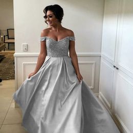 Modern Long Prom Dresses Off the Shoulder Silver Formal Dress Sparkly Beaded Sequins Top Floor Length Evening Party Gowns Custom Made