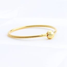 Wholesalesmooth snake bone chain for Pandora 925 sterling silver plated 18K gold high quality ladies bracelet with original box holiday gift