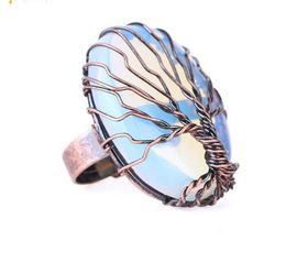 Antique Rings for Women Vintage Finger Jewellery Egg Shape Natural Stone Bead Wrapped Tree of Life Adjustable Ring4389272