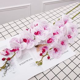 2Pcs/lot New Simulation 9-heads Phalaenopsis Single Branch PU Artificial Flowers Decoration Home Flower Wall Wedding Fake Orchid