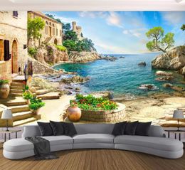 Garden sea view 3d background wall wallpaper for walls 3 d for living room