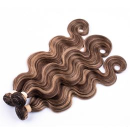 #4/27 Brown Mix to Honey Blonde Piano Colour Indian Virgin Human Hair Bundles Body Wave Piano Colour Human Hair Extensions Double Wefts