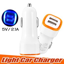 Universal LED Dual USB Car Charger NOKOKO Vehicle Portable Power Adapter 5V 2.1A for iPhone 14 Pro Max Samsung S23 Ultra Plus Double Socket Quick Charger in OPP Bag