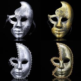 2019 Fancy dress party antique gold and silver rhinestones for men and women half face mask Male and female masquerade rhinestone mask