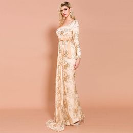 Evening dress Yousef aljasmi Bodycon Dresses Sheath Floor-Length One-Shoulder Women's print lace sequined jumpsuitdress