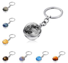 New 10pcs Solar System Planet Keyring Galaxy Nebula Space Keychain Moon Earth Sun Mars Art Picture Double Side Glass Ball Key Chain Holder