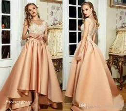 2019 Vintage Champagne Satin Evening Dress V Neck Appliques Formal Holiday Wear Prom Party Gown Custom Made Plus Size