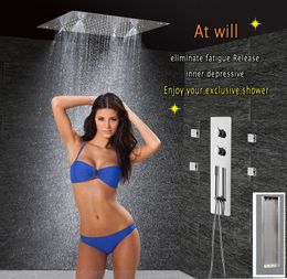 Bathroom Shower Set Concealed Thermostatic Panel Mixer Faucet Bath Tap LED Ceiling Shower Head 300x300 Rain Spray Mist Massage jets