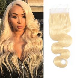 Brazilian Virgin Hair 4X4 Lace Closure Middle Three Free Part 613# Blonde Body Wave Four By Four Lace Closure