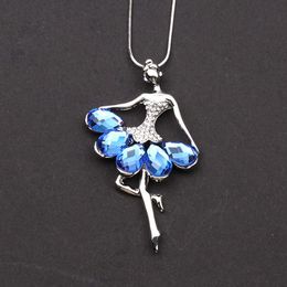 Dancing Necklace Silver Ballerina Dancer Ballet Dance Pendant Necklace Charm Girls Christmas Valentine's day Gift Crystal Necklaces