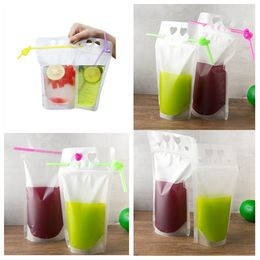 hot Juice bag Drink Bag 500ml Beverage bags Liquid Juice Milk Packaging Bag Clear Seal heart-shaped and round hole style T2I5996