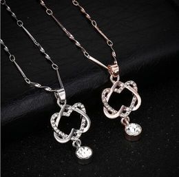 Double Heart Pendant Necklace for Mom Women Fashion Jewellery Rose Gold Silver Colour Trendy Engagement Crystal Love Necklaces PN19