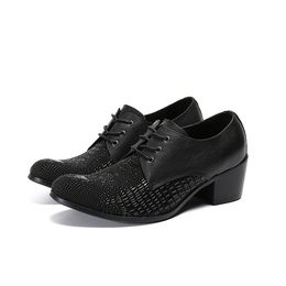 Fashion High Heel Men Oxfords Shoes Plus Size Lace Up Formal Men Dress Shoes Black Genuine Leather Party Increase Height Shoes