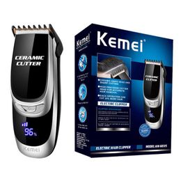 Kemei KM-6035 LCD Men Hair Trimmer USB Electric Portable Hair Clipper Cordless Cutting Machine Beard Razor Adjustable Ceramic Blade