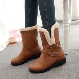 Hot Sale-Women Half Boots Inner Boot Winter Warm Boat European American Style Woman Vintage Short Thick Fur Botas Shoes Size 34-43 G106
