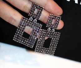 New trendy fashion luxury designer glittering diamond geometry square box pendant stud earrings for woman girls