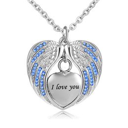 urn necklace for grandma NZ - Angel Wing Urn Necklace for Ashes Cremation Memorial Keepsake Heart Pendant Birthstone Necklace I love you Grandma Jewelry