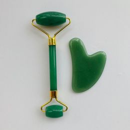 Anti Aging Therapy Natural Double Head Jade Facial Roller Jade Roller and Gua Sha Scraping Massage Tool