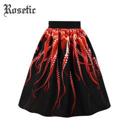 rosetic gothic women summer octopus printed summer aline fashion burgundy casual skirts plus size vintage retro mini skirt