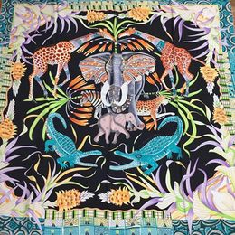 Wholesale-design women's square scarf 100% silk material high quality print elephant pattern size 130cm - 130cm