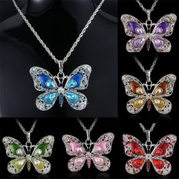 Butterfly Sweater Chain Necklace Crystal Rhinestone Necklace for Girls Fashion Women Necklaces Jewellery Animal Pendant Charm Necklace 6Colors