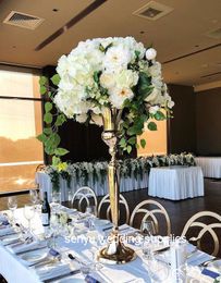 60cm/80cm )New style Tall gold metal trumpet flower vase for wedding Centrepiece table decorating senyu0132