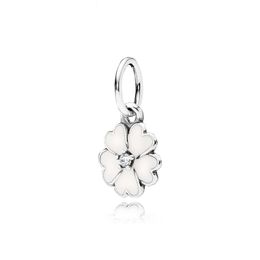 NEW 100% 925 Sterling Silver 1:1 390365EN12 White Enamel Primrose Pendant Original Women Wedding Fashion Jewellery Gift