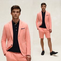 Coral Men Tuxedos Groom Wedding Suits Summer Handsome Slim Fit Two Button Mens Suit 2 Pieces Coat Pants (jacket+Pants)