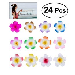 24pcs 2.4 Inch Hawaiian Plumeria Flower Hair Clip Foam Hair Accessory For Beach Party Wedding Event Decoration Accessories (12 Colors )