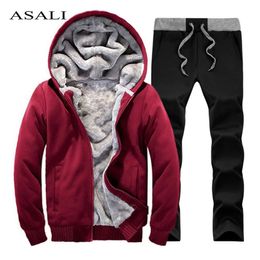winter men sweat suits fleece warm mens tracksuit set casual Sportwear suits jacket + pants and sweatshirt set Plus size xxxxl