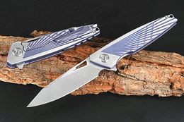 New Blue Flipper Folding Knife M390 Satin Blade CNC TC4 Titanium Handle Frame Lock Outdoor EDC Pocket Knives EDC Gear