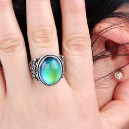 Handmade Antique Silver Plated Alloy Color Change Solitaire Mood Stone Ring MJ-RS004