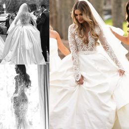 boho wedding dresses with detachable train lace long sleeve mermaid beach wedding gowns vestido de novia illusion beaded bridal dress