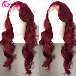 Long Body Wave Synthetic Cosplay Party Wig Burgundy With Big Swap Bangs Heat Resistant Fiber Wig For women