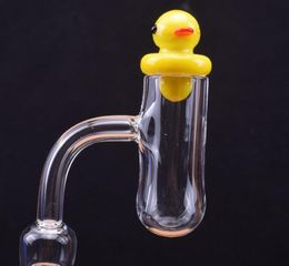 Flat Top Round Bottom 20mm OD Quartz Banger Nail with Coloured Duck Carb Cap For Glass Bongs Dab Rigs
