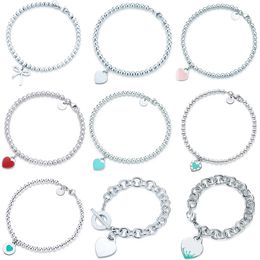 100% 925 Sterling Silver Original Tiff Heart Shaped Pendant Bracelet Jewelry Charm Brand Design For Women Logo Fine Jewelry Gift