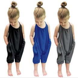 Baby Girls Rompers Cotton Backless Kids Jumpsuits Solid Girls Sling Romper Sleeveless Baby Climbing Clothes Summer Clothing 3 Colors DHW2829