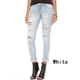 24ss~ Women's Skinny Hole Ripped Jeans New Fashion Women Baggar Pants Heigh Quality Boyfriend Denim Biker Jeans Female Pencil Pants 370