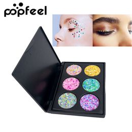 drop ship POPFEEL 6 Colour Glitter Makeup Eye shadow Palette Children Stage Festival Party Makeup Shimmer Sequins Glitter Eye Shadow Pallete