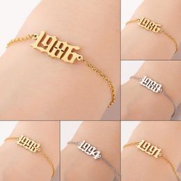 Fashion Stainless Steel Numbers Bracelets Gold Silver Plated Bangle Initial Birth Year Bracelets Charm Hand Chain Jewelry Kids Brithday Gift