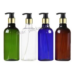 12pcs 500ml Shampoo Lotion empty plastic gold collar pump bottle Make Up Cosmetic Cute Tool 500cc brown shampoo bottles