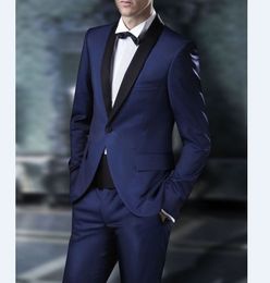 Brand New Groomsmen Shawl Black Lapel Groom Tuxedos Navy Blue Men Suits Wedding/Prom/Dinner Best Man Blazer ( Jacket+Pants+Tie) B557