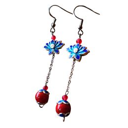 Ceramic earrings with jade cloisonne burned blue ethnic style ladies jewelry grape shape exquisite jewelry three colors