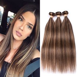 Piano #4/27 Mixed Colour Brazilian Human Hair 3Bundles Brown Highlight Mix with Honey Blonde Piano Colour Human Hair Weaves Extensions